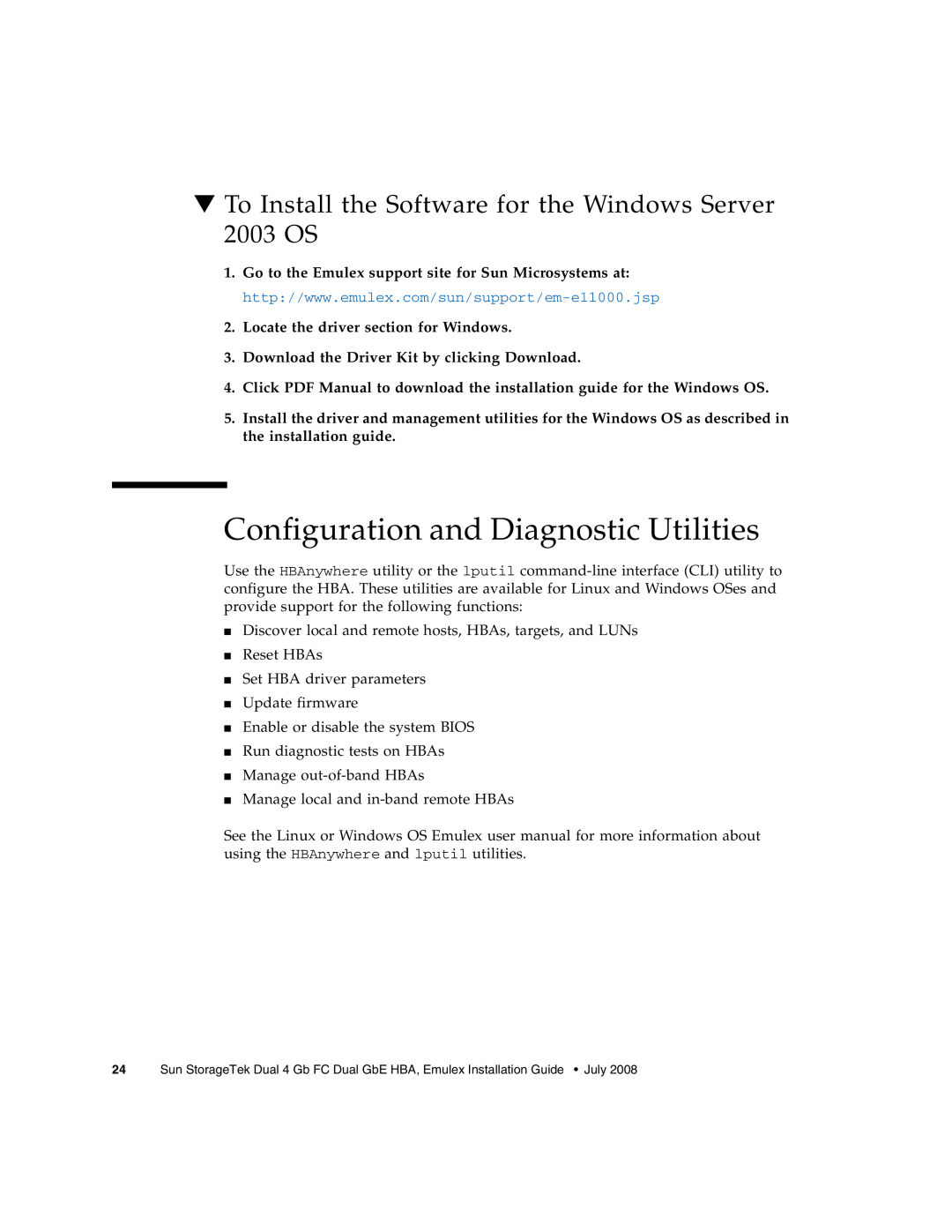Sun Microsystems SG-XPCIE2FCGBE-E-Z manual Configuration and Diagnostic Utilities 
