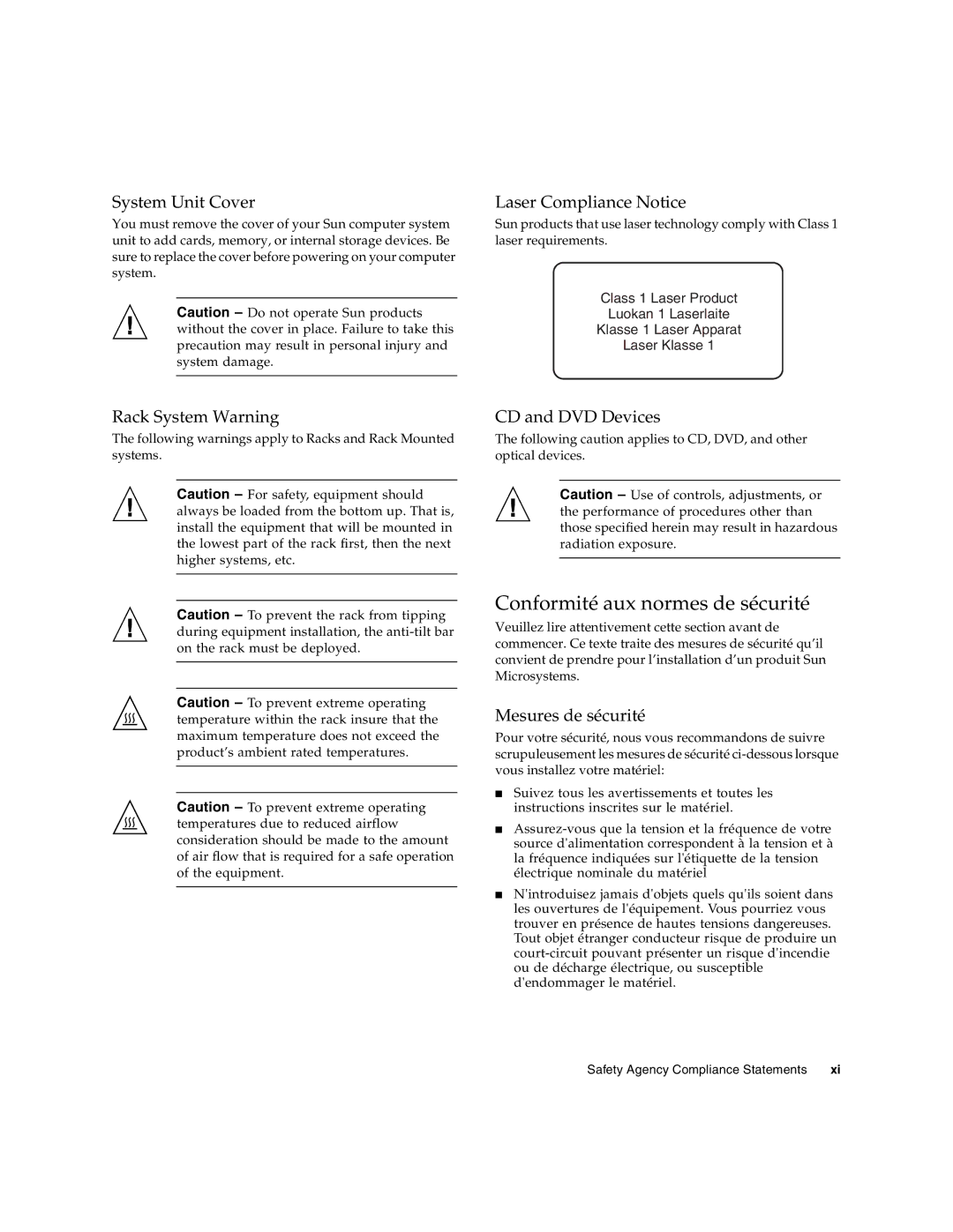 Sun Microsystems SG-XPCIE2FCGBE-E-Z manual Conformité aux normes de sécurité 