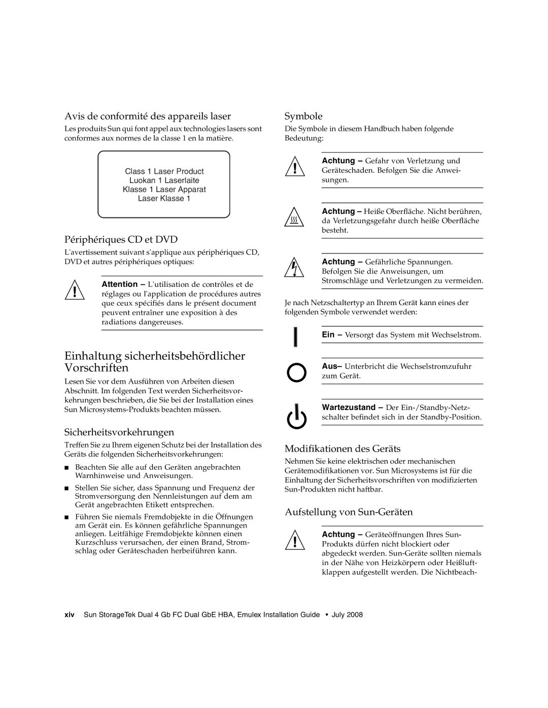 Sun Microsystems SG-XPCIE2FCGBE-E-Z manual Einhaltung sicherheitsbehördlicher Vorschriften 