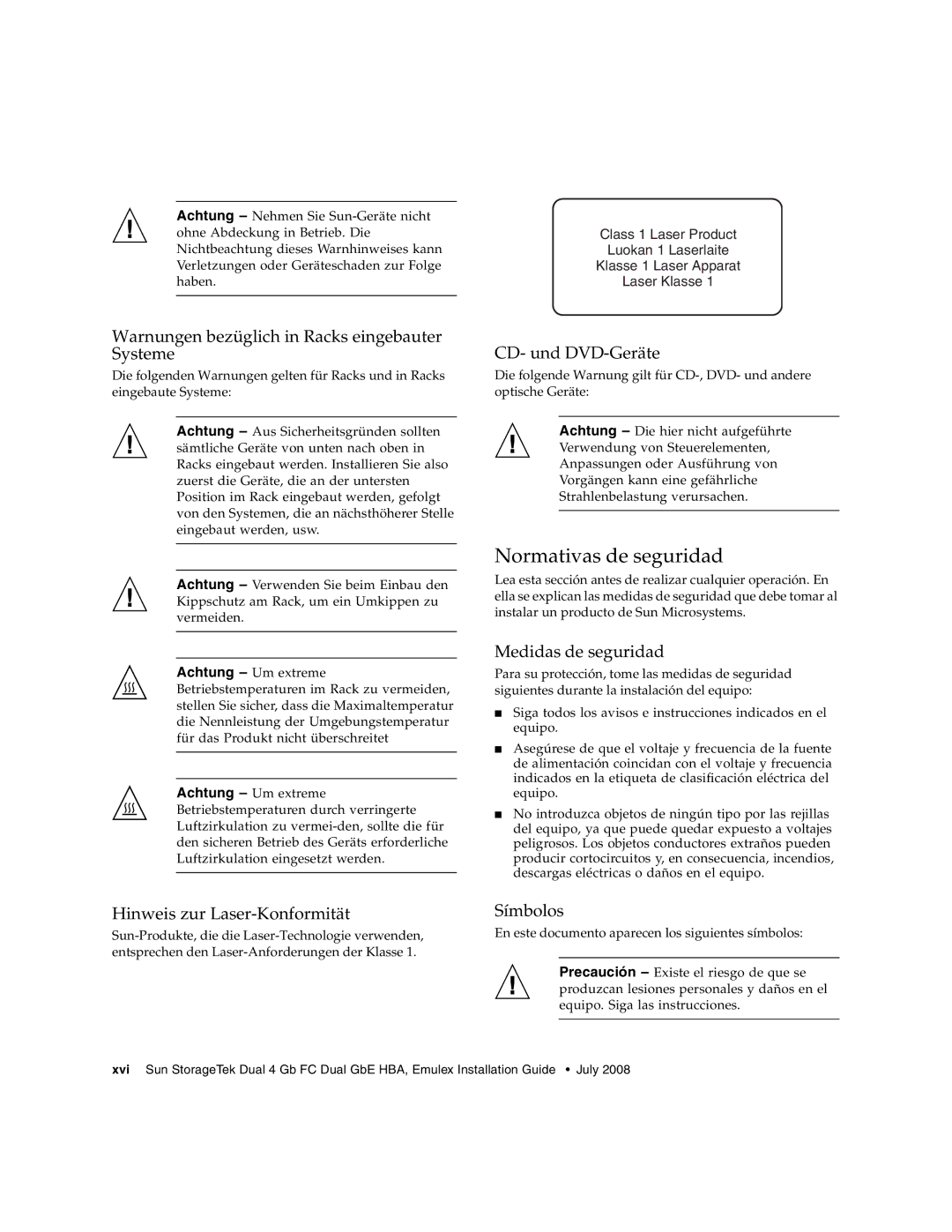 Sun Microsystems SG-XPCIE2FCGBE-E-Z manual Normativas de seguridad 