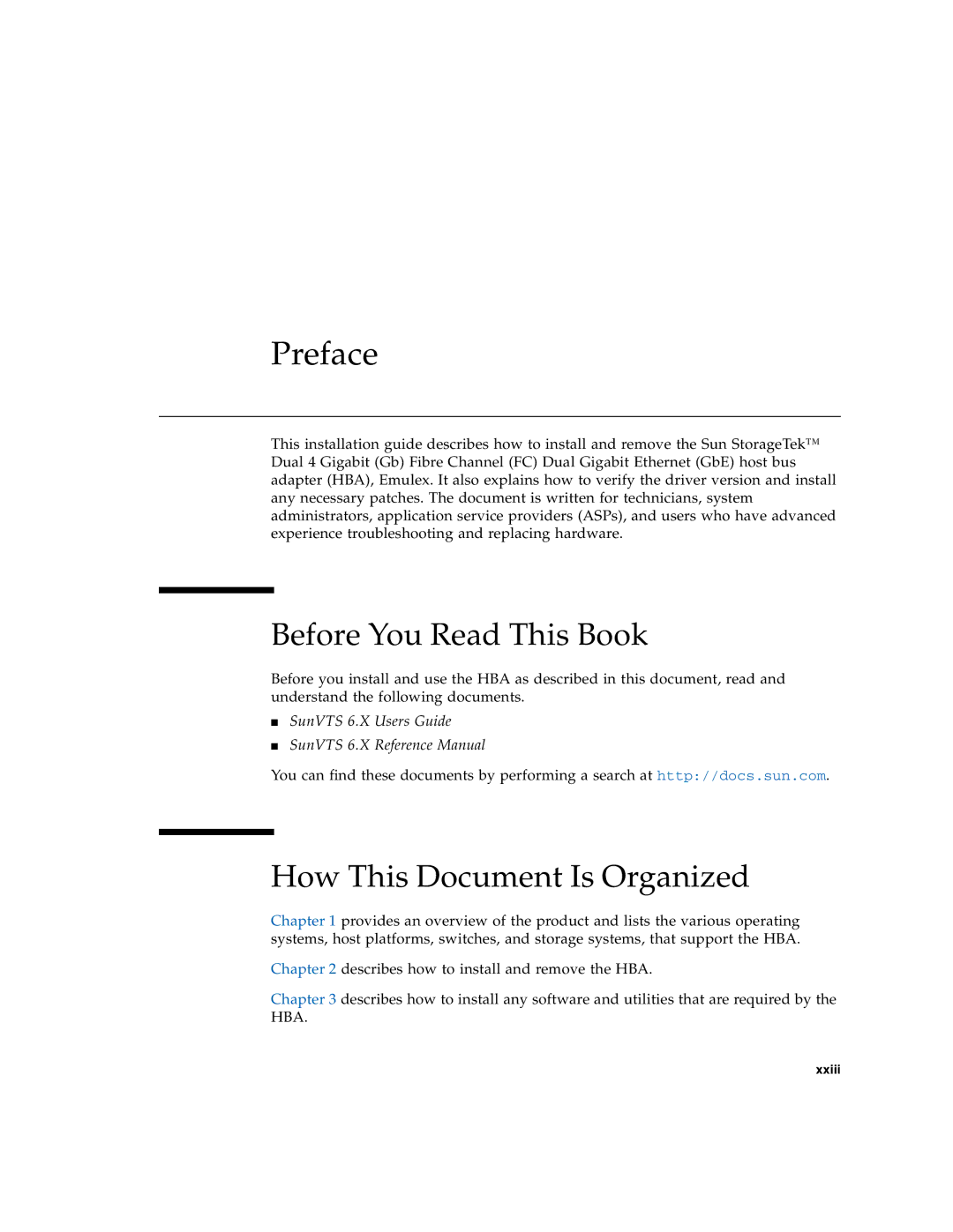 Sun Microsystems SG-XPCIE2FCGBE-E-Z manual Before You Read This Book, How This Document Is Organized 