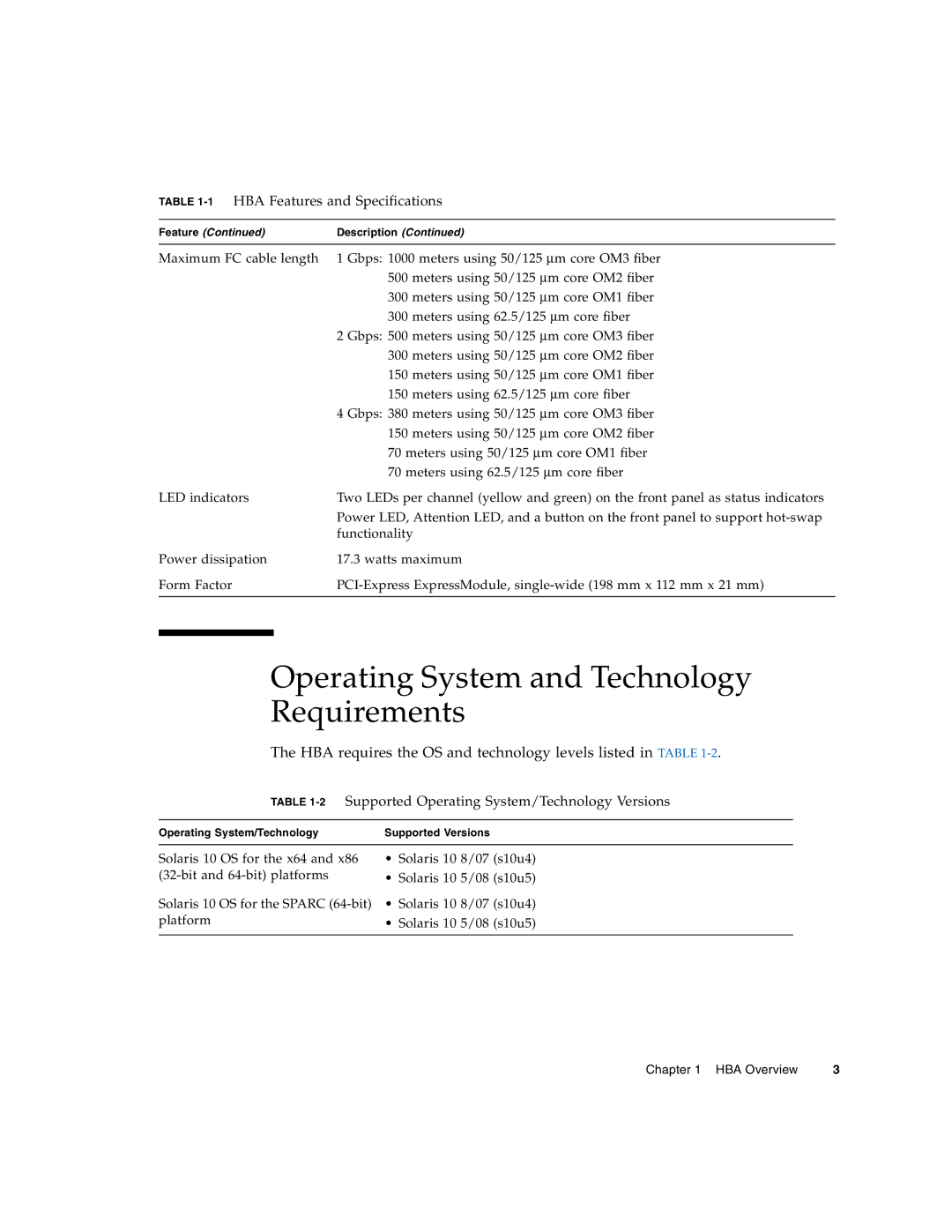 Sun Microsystems SG-XPCIE2FCGBE-E-Z manual Operating System and Technology Requirements 