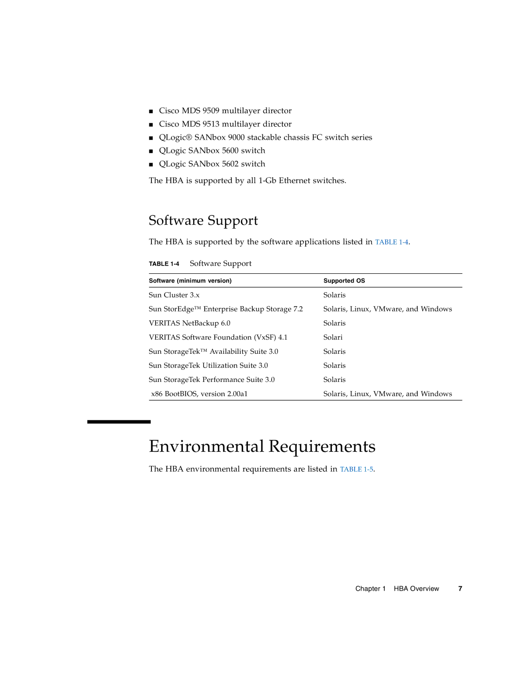 Sun Microsystems SG-XPCIE2FCGBE-E-Z manual Environmental Requirements, 4Software Support 