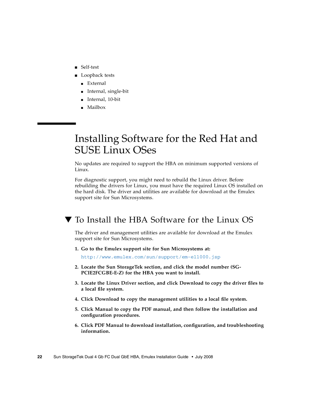 Sun Microsystems SG-XPCIE2FCGBE-E-Z manual Installing Software for the Red Hat and Suse Linux OSes 