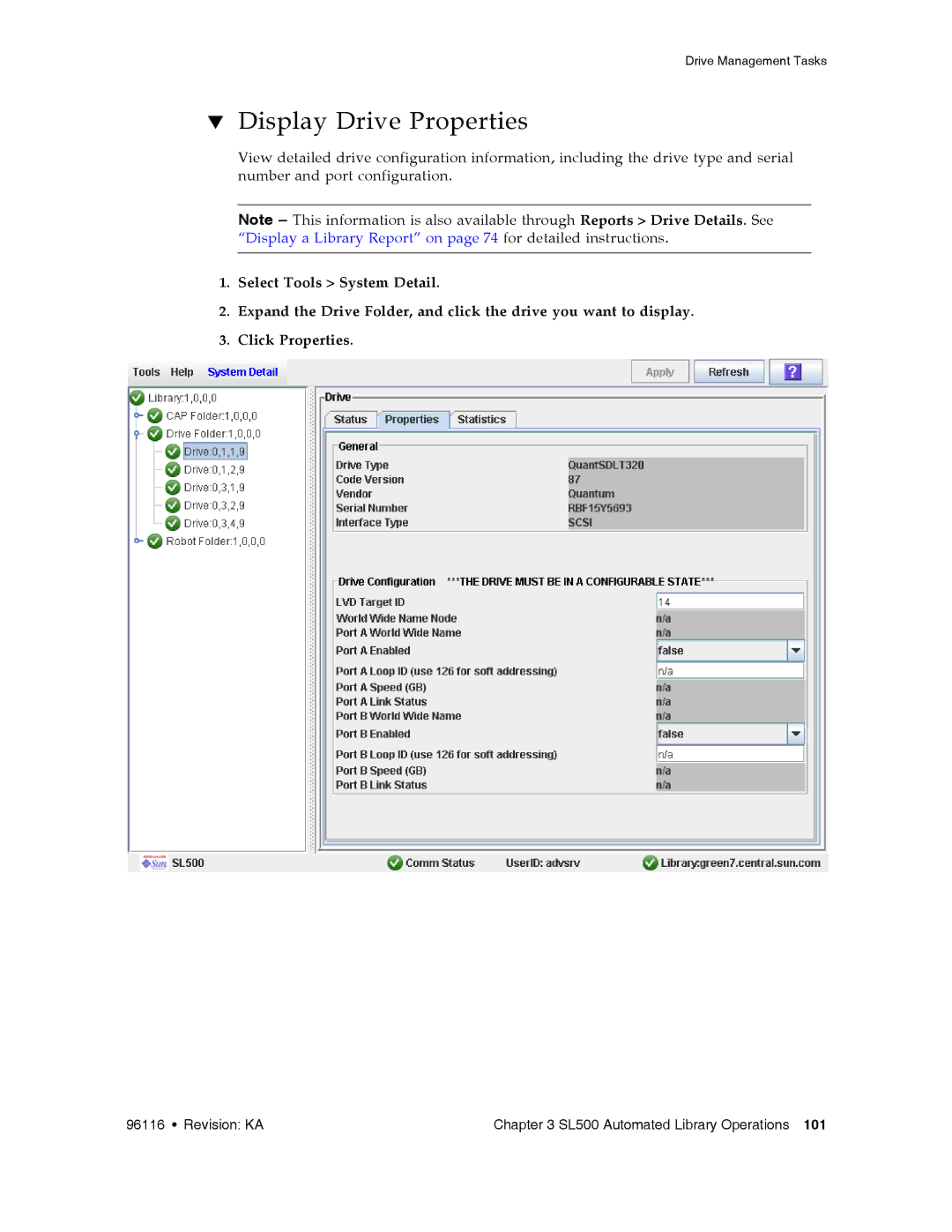 Sun Microsystems SL500 manual Display Drive Properties 