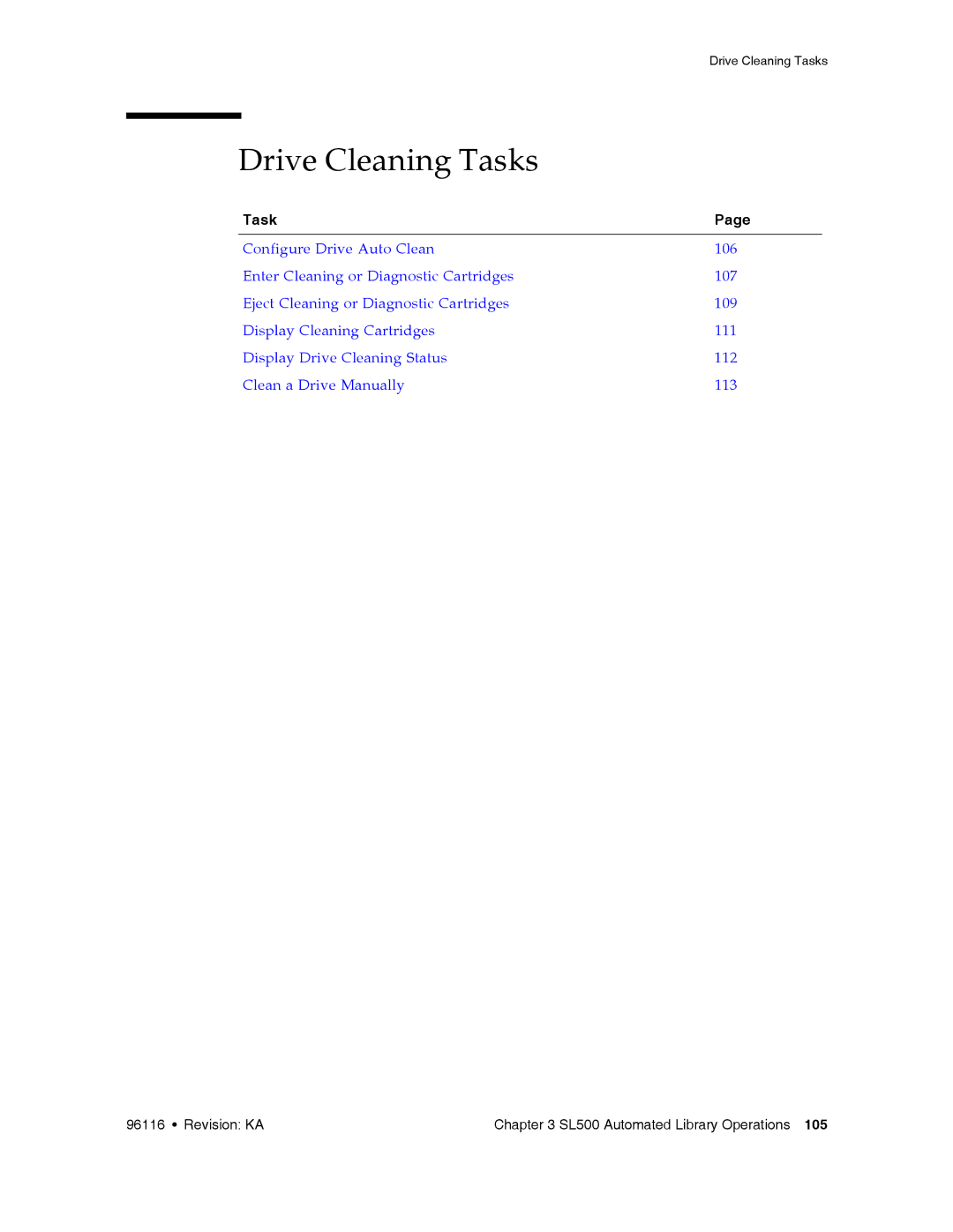 Sun Microsystems SL500 manual Drive Cleaning Tasks 