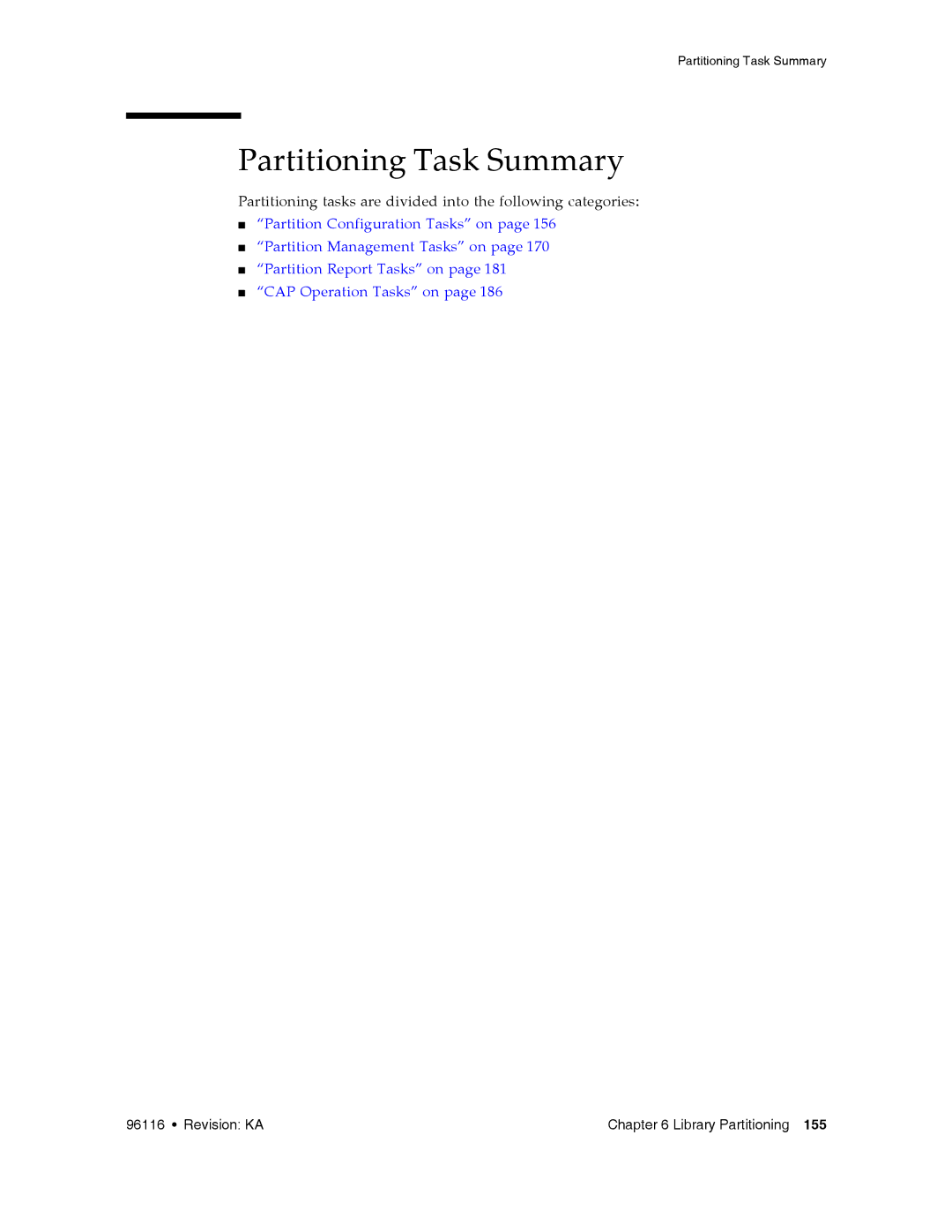 Sun Microsystems SL500 manual Partitioning Task Summary 