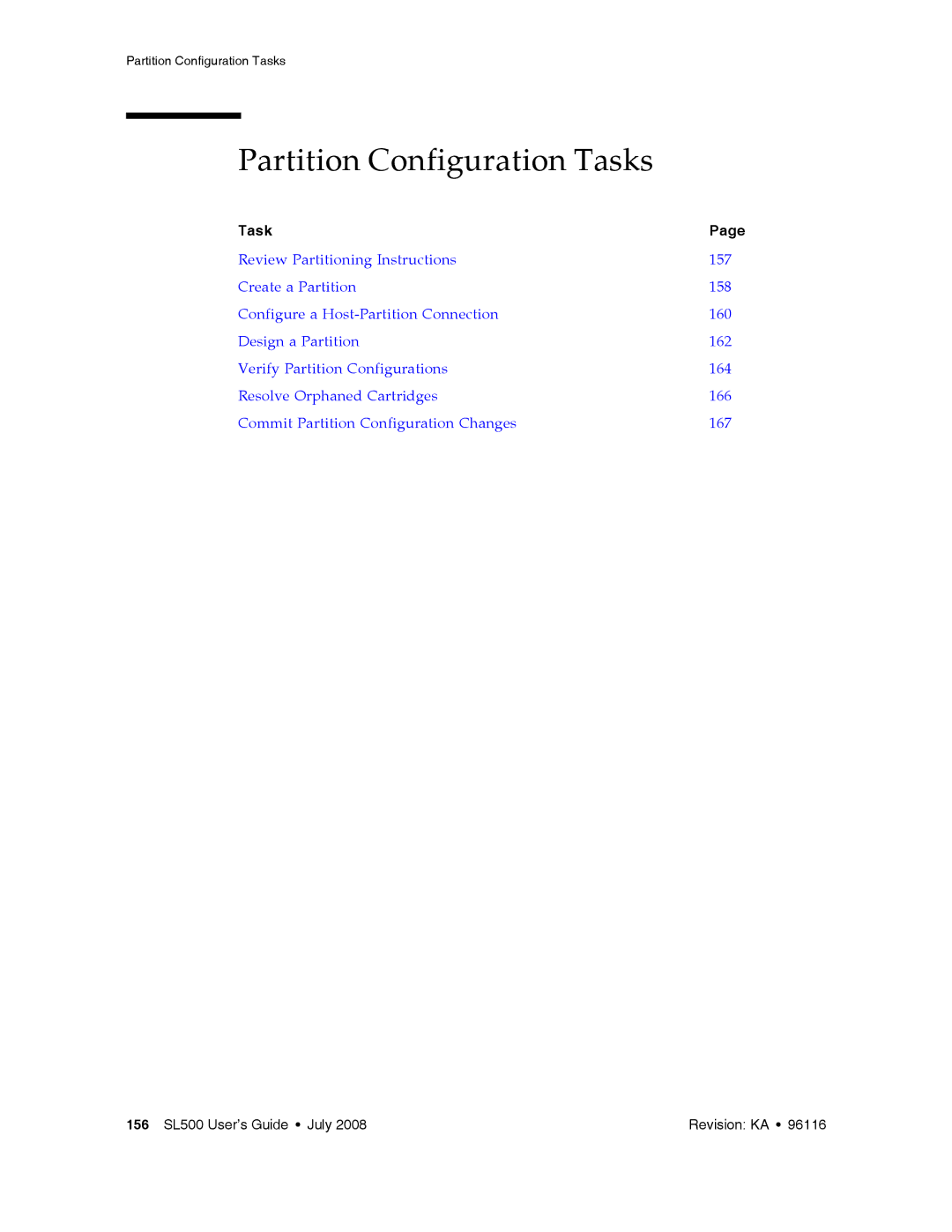 Sun Microsystems SL500 manual Partition Configuration Tasks 