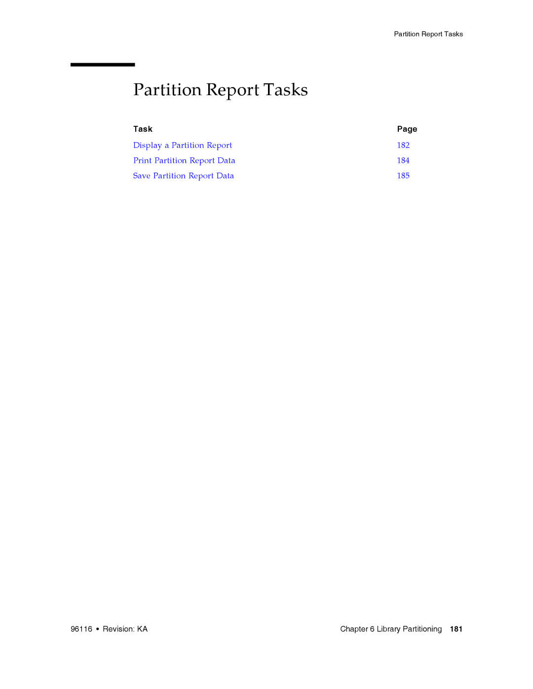 Sun Microsystems SL500 manual Partition Report Tasks 