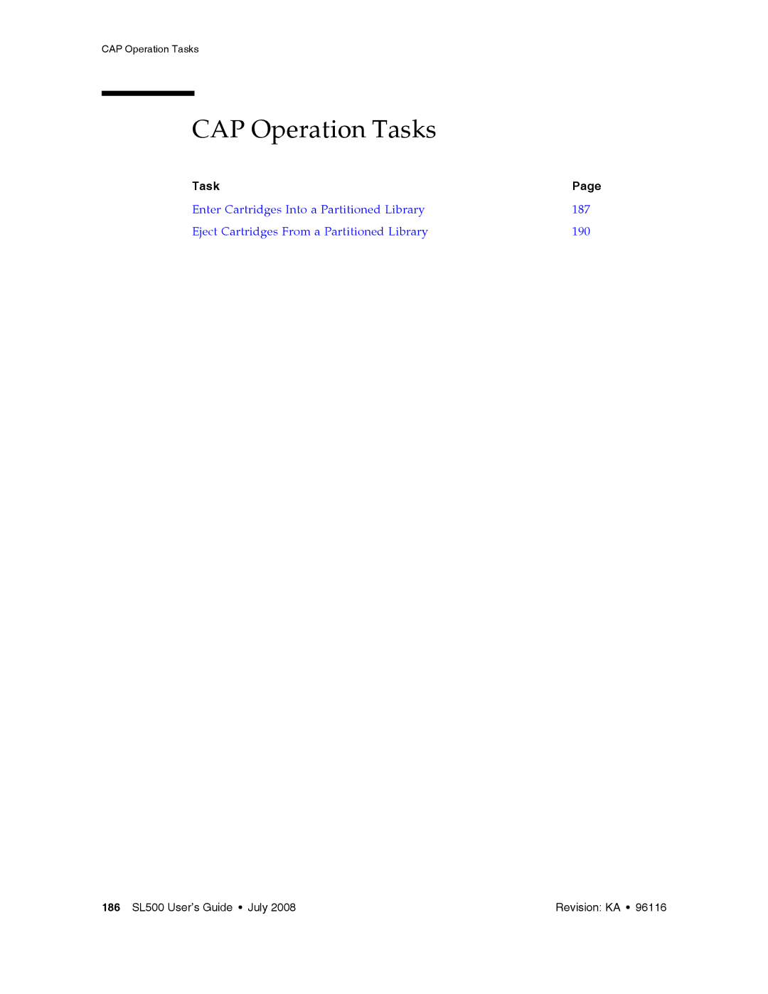 Sun Microsystems SL500 manual CAP Operation Tasks 