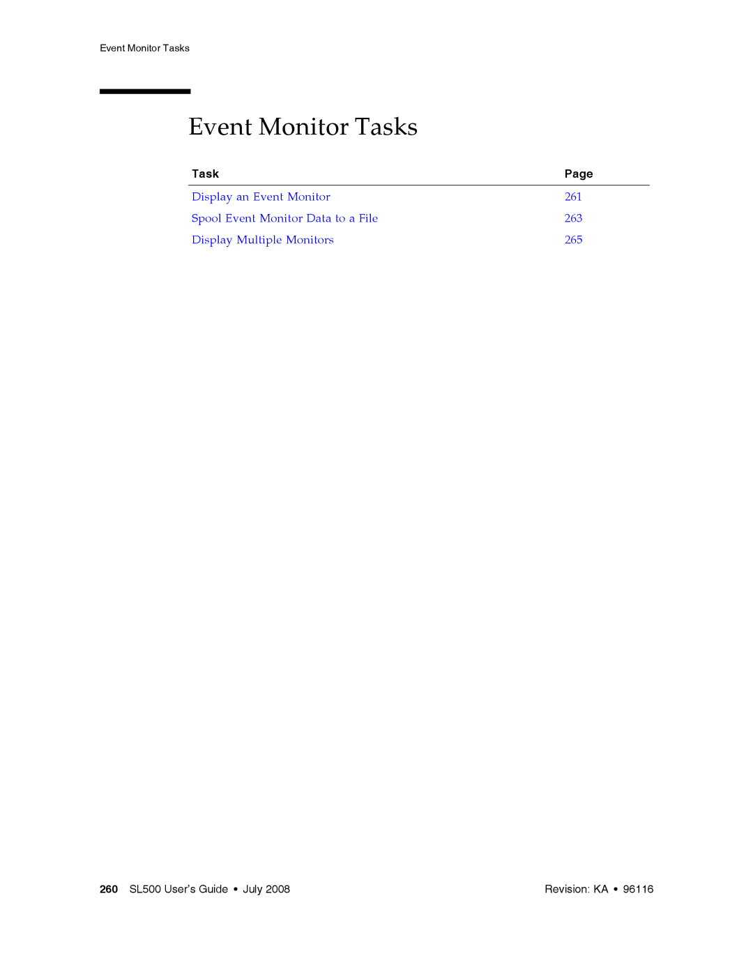 Sun Microsystems SL500 manual Event Monitor Tasks 