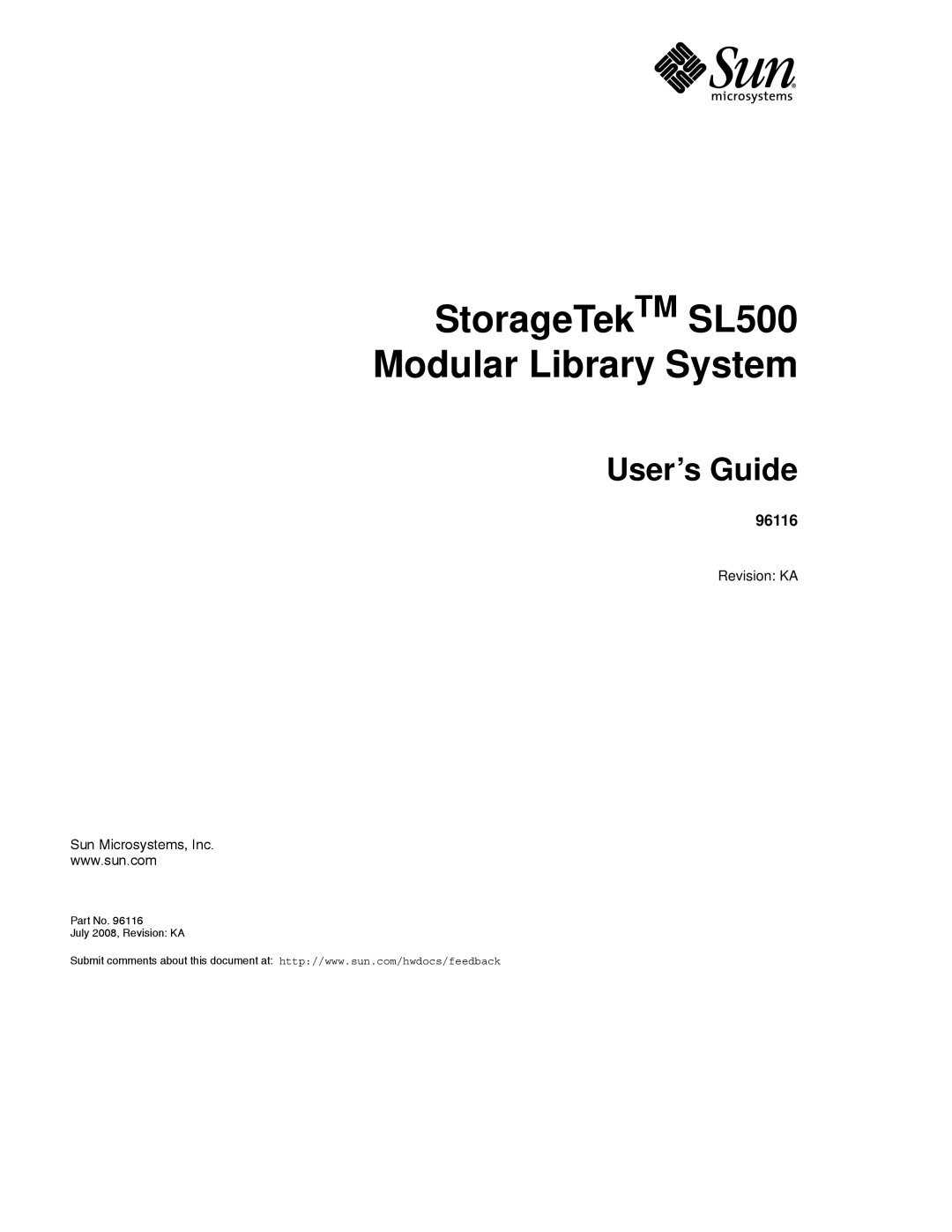 Sun Microsystems manual StorageTekTM SL500 Modular Library System 