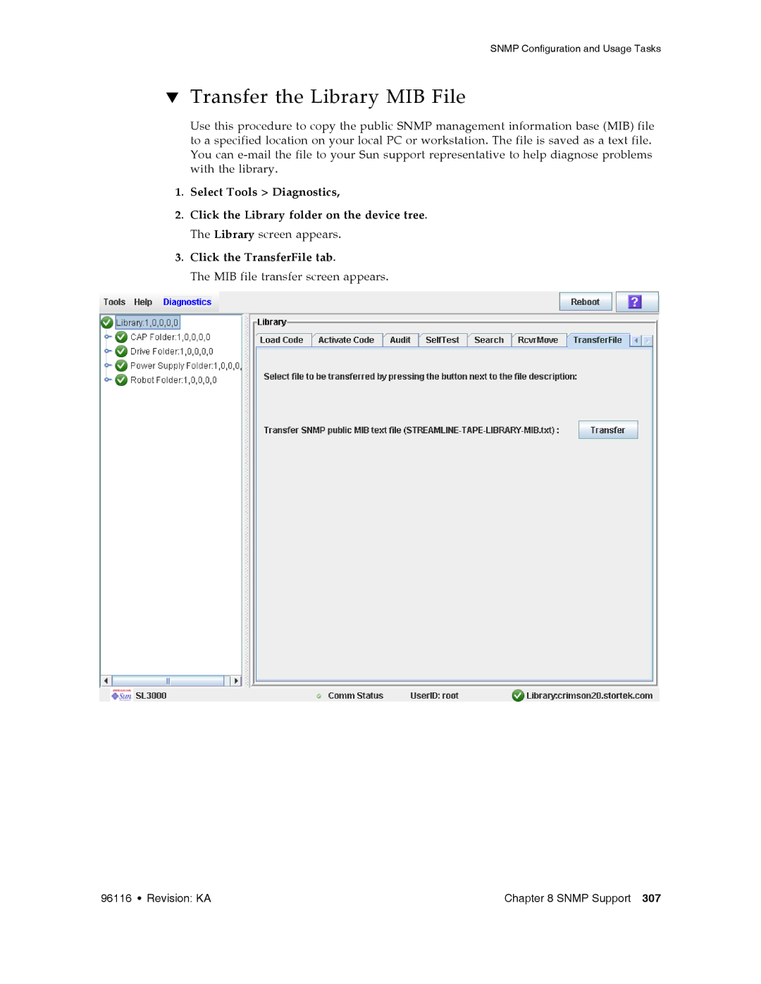 Sun Microsystems SL500 manual Transfer the Library MIB File 