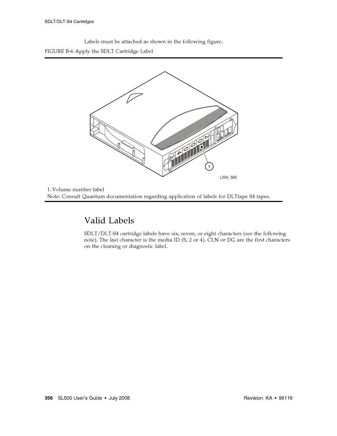 Sun Microsystems SL500 manual Figure B-6 Apply the Sdlt Cartridge Label 