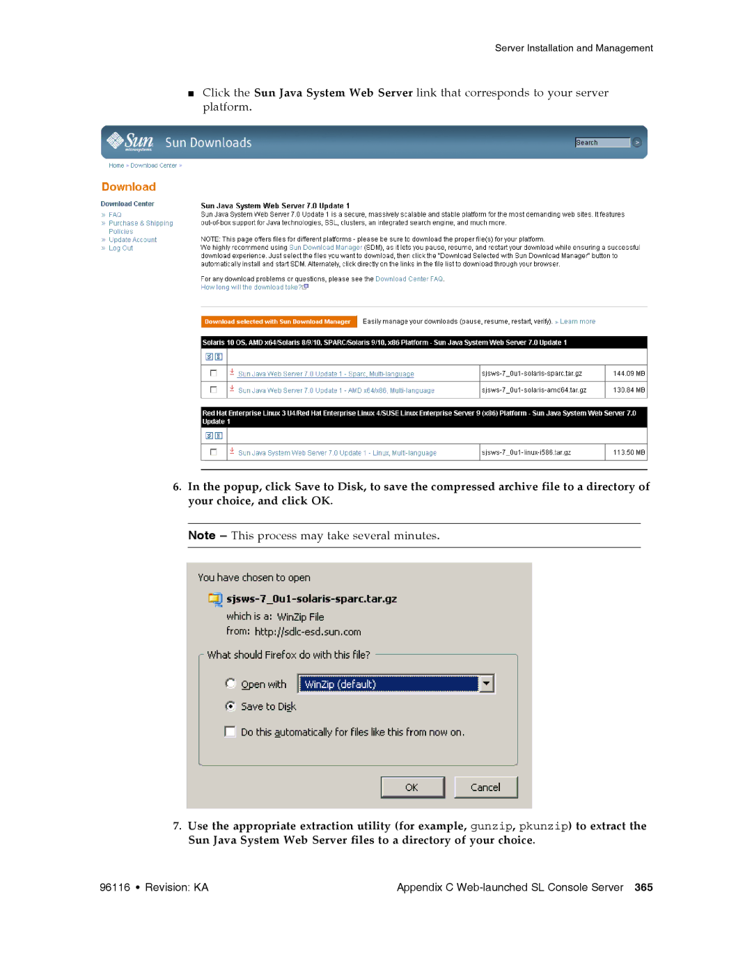 Sun Microsystems SL500 manual Revision KA Appendix C Web-launched SL Console Server 