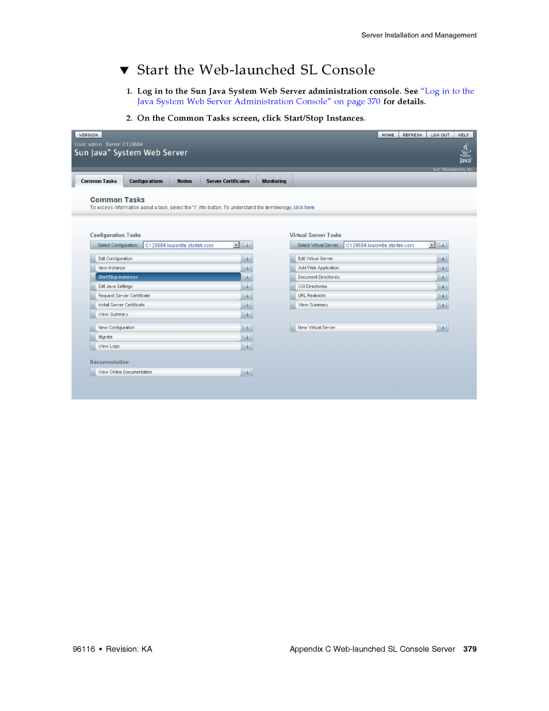 Sun Microsystems SL500 manual Start the Web-launched SL Console 