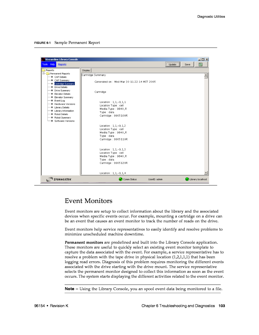 Sun Microsystems SL8500 manual Event Monitors, 1 Sample Permanent Report 