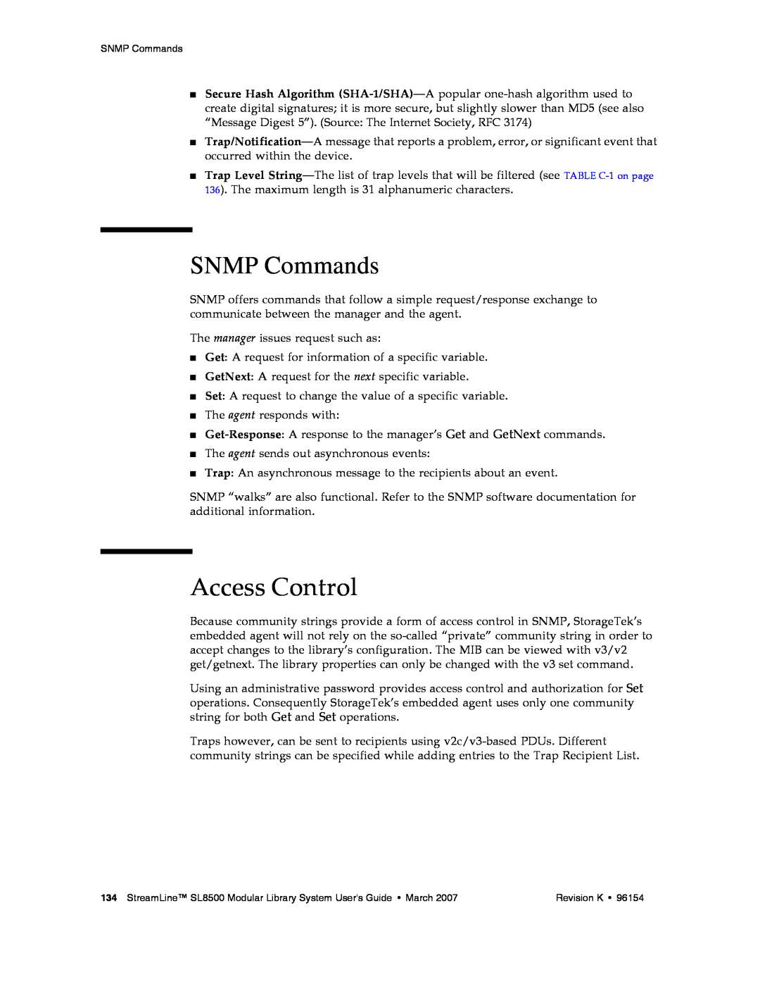 Sun Microsystems SL8500 manual SNMP Commands, Access Control 