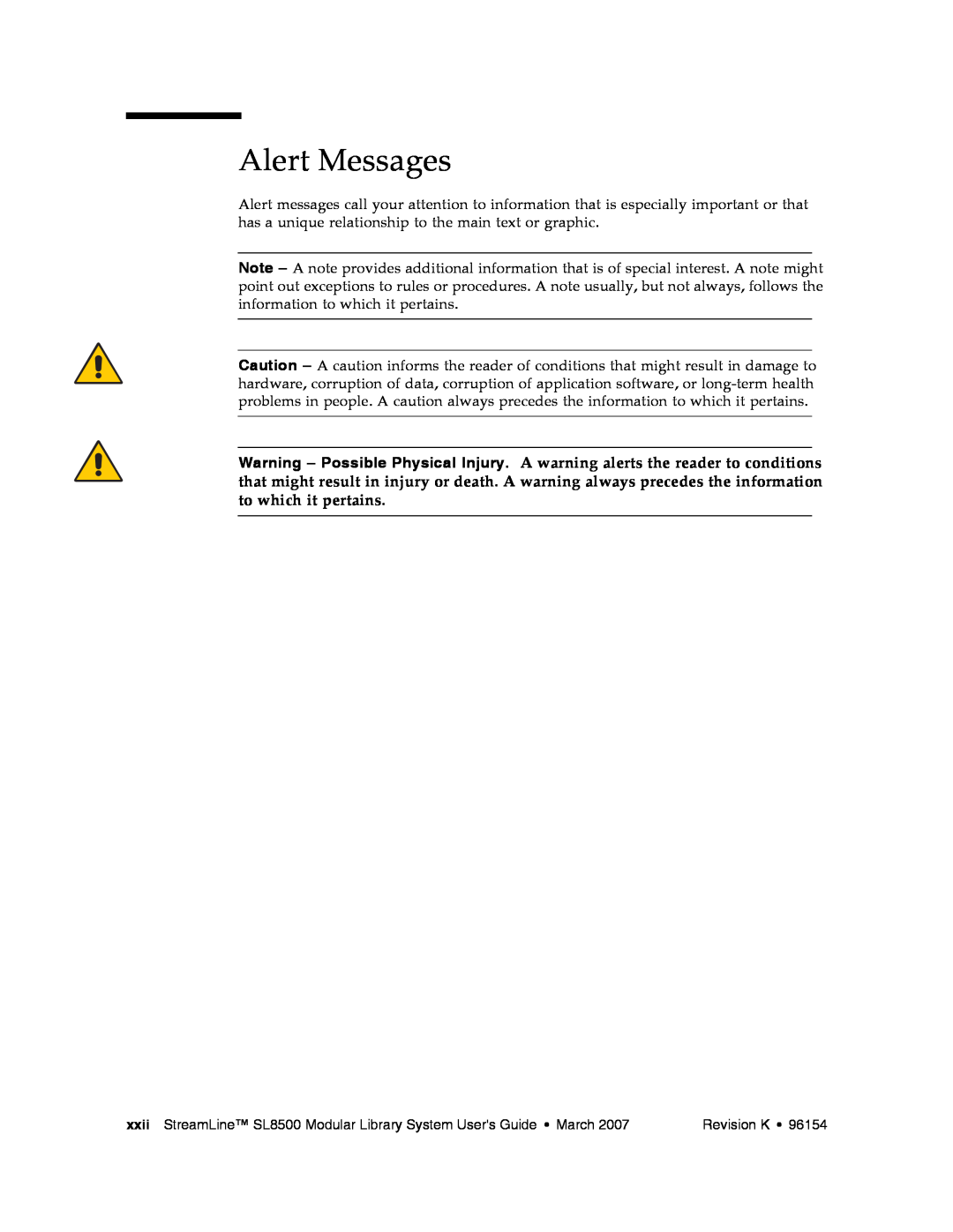 Sun Microsystems SL8500 manual Alert Messages 
