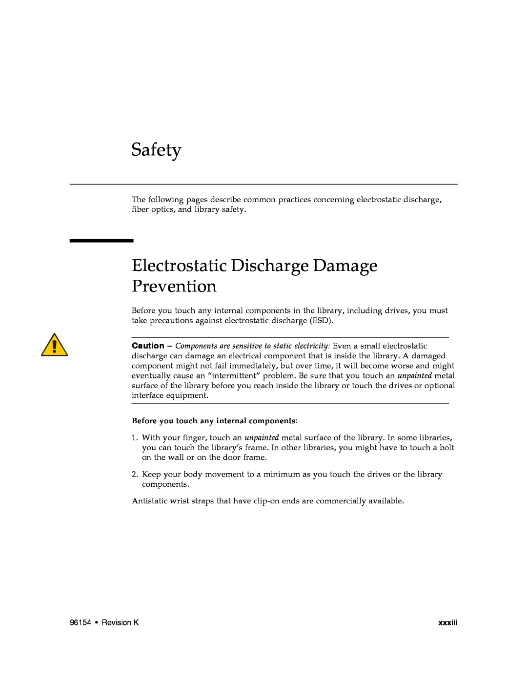 Sun Microsystems SL8500 manual Safety, Electrostatic Discharge Damage Prevention 
