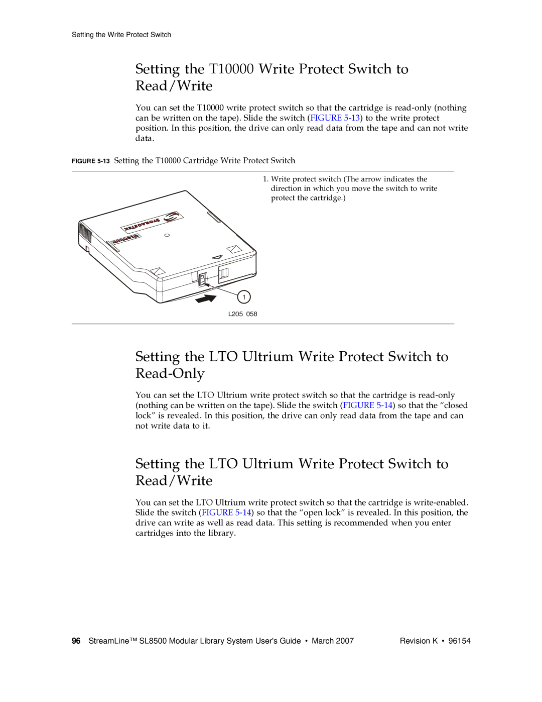 Sun Microsystems SL8500 manual Setting the T10000 Write Protect Switch to Read/Write 