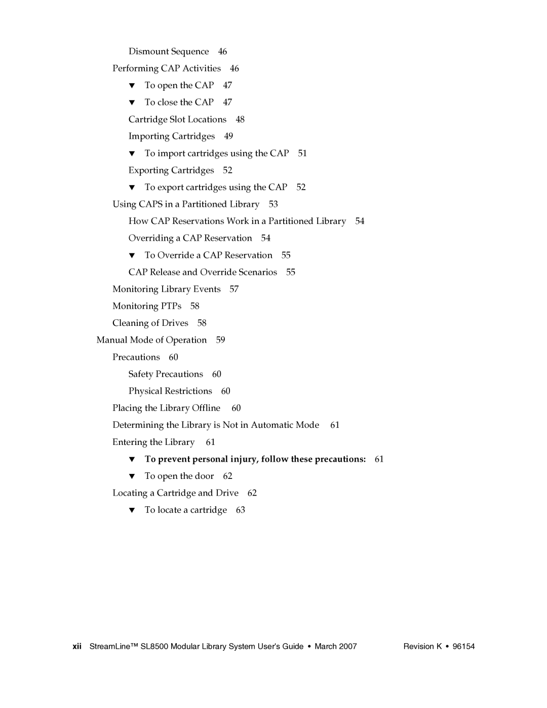 Sun Microsystems SL8500 manual To prevent personal injury, follow these precautions 