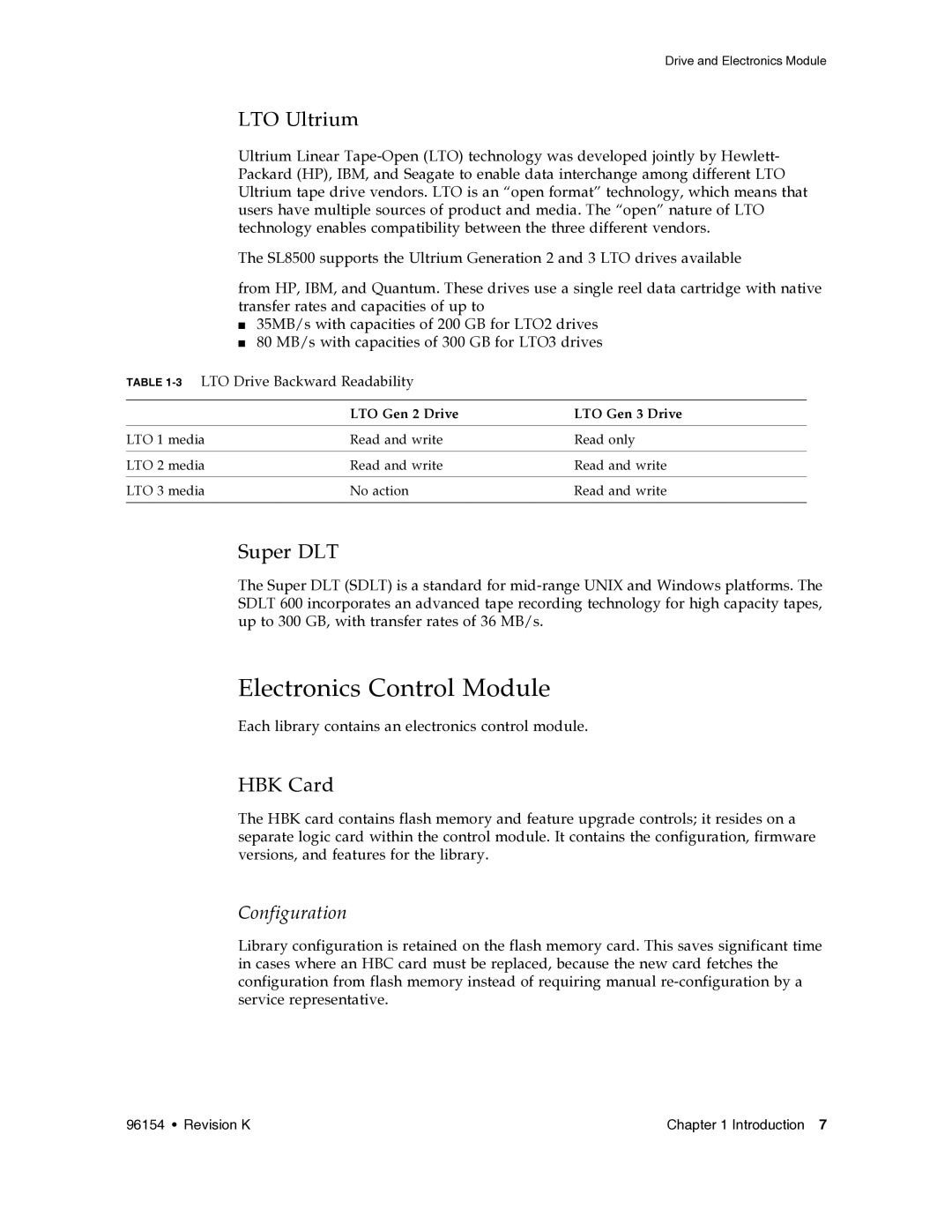 Sun Microsystems SL8500 Electronics Control Module, LTO Ultrium, Super DLT, HBK Card, 3LTO Drive Backward Readability 