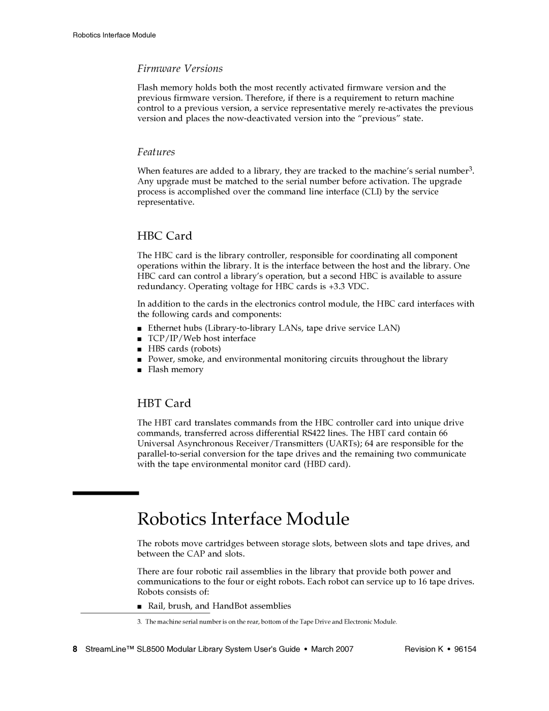 Sun Microsystems SL8500 manual Robotics Interface Module, HBC Card, HBT Card 