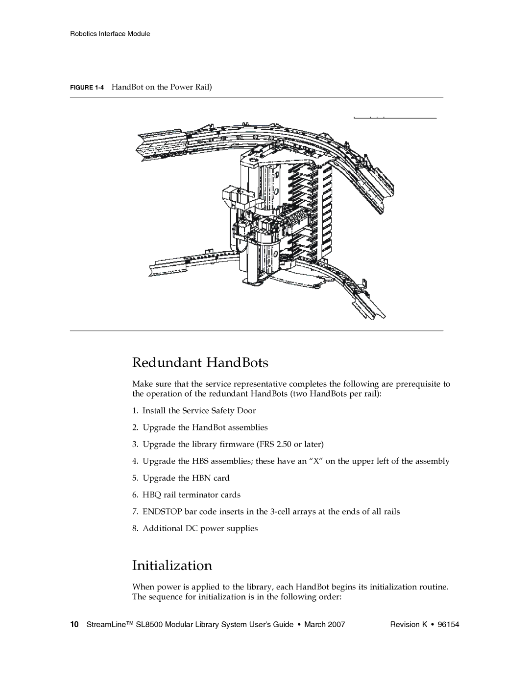 Sun Microsystems SL8500 manual Redundant HandBots, Initialization 