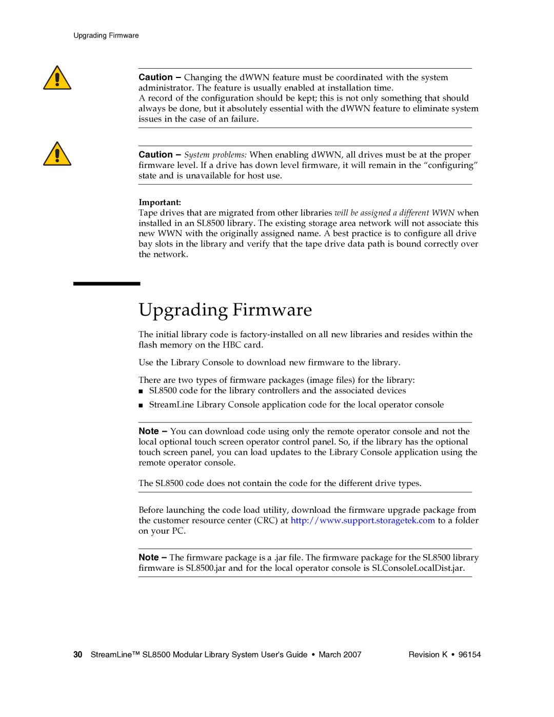 Sun Microsystems SL8500 manual Upgrading Firmware 