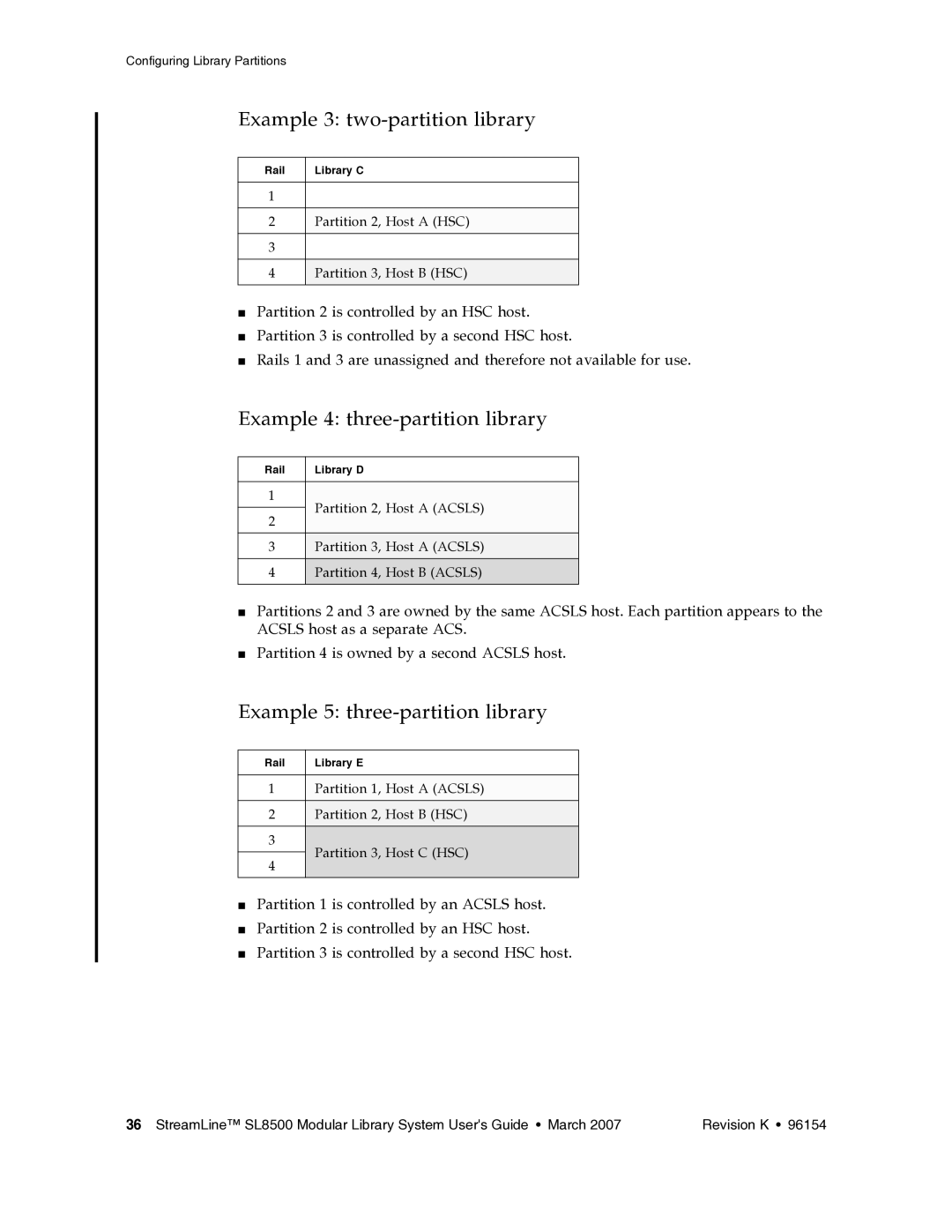 Sun Microsystems SL8500 manual Example 3 two-partition library, Example 4 three-partition library 