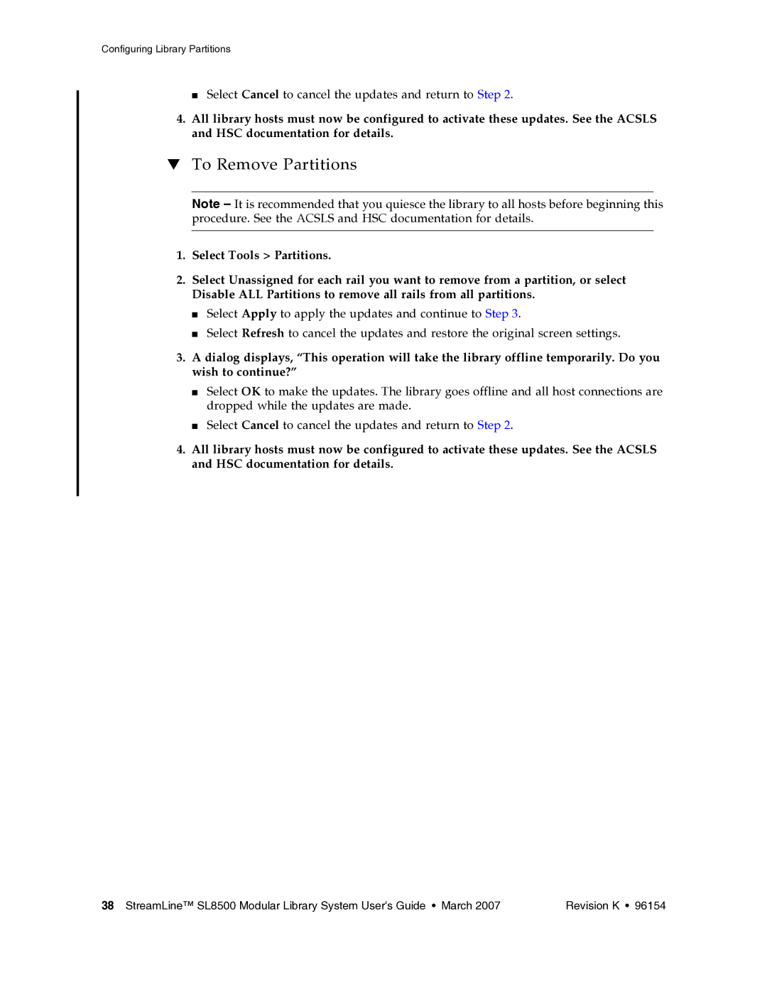 Sun Microsystems SL8500 manual To Remove Partitions 