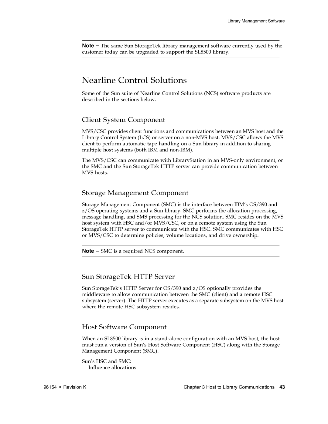 Sun Microsystems SL8500 manual Nearline Control Solutions, Client System Component, Storage Management Component 