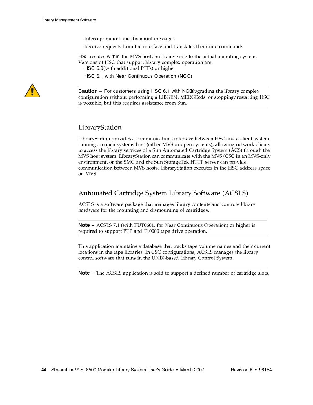 Sun Microsystems SL8500 manual LibraryStation, Automated Cartridge System Library Software Acsls 