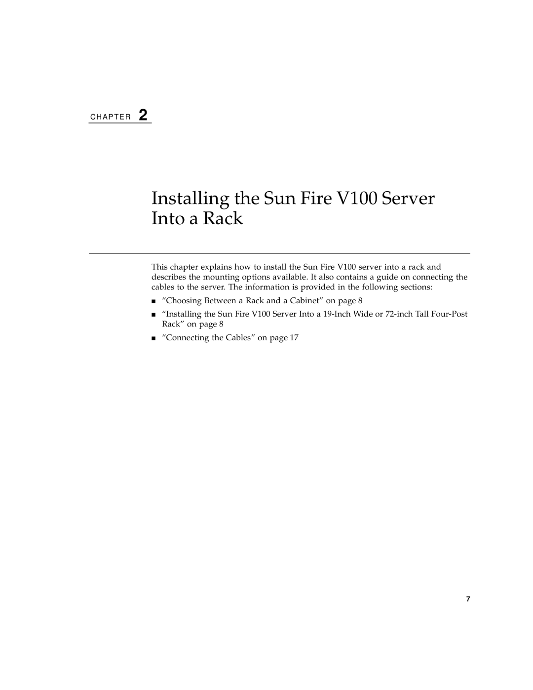 Sun Microsystems manual Installing the Sun Fire V100 Server Into a Rack 