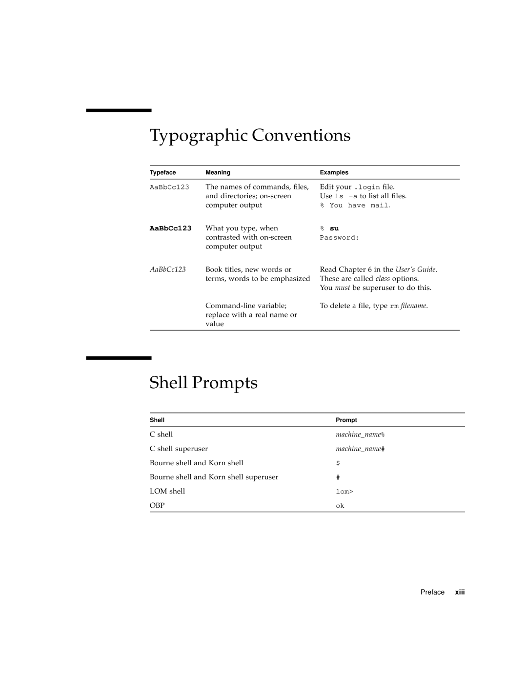 Sun Microsystems Sun Fire V100 manual Typographic Conventions, Shell Prompts 