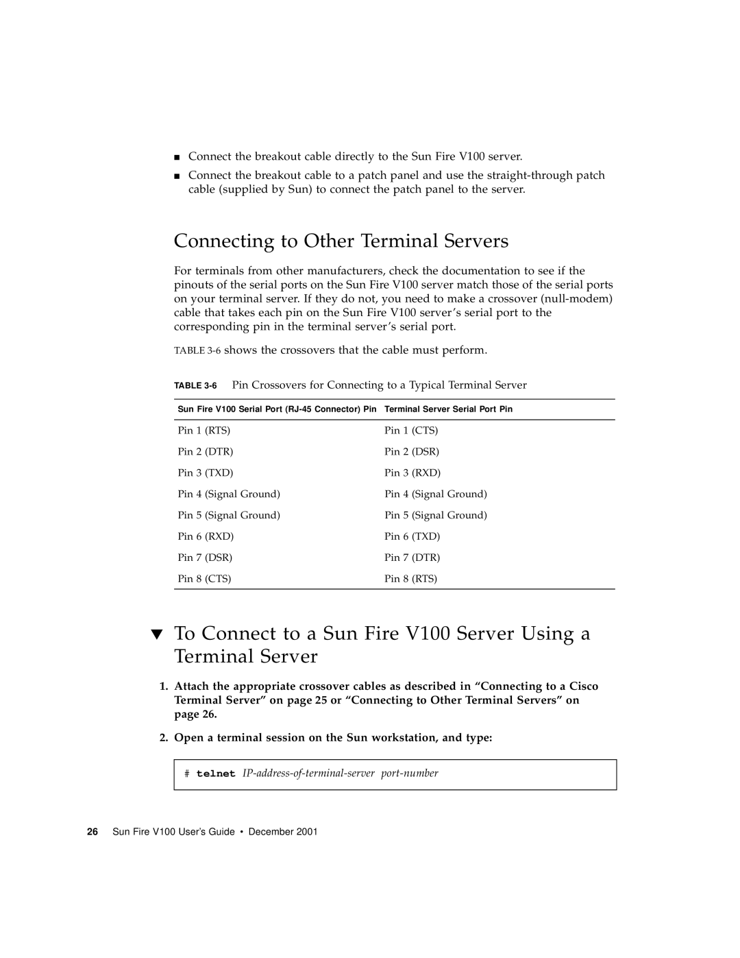 Sun Microsystems Sun Fire V100 manual Connecting to Other Terminal Servers 