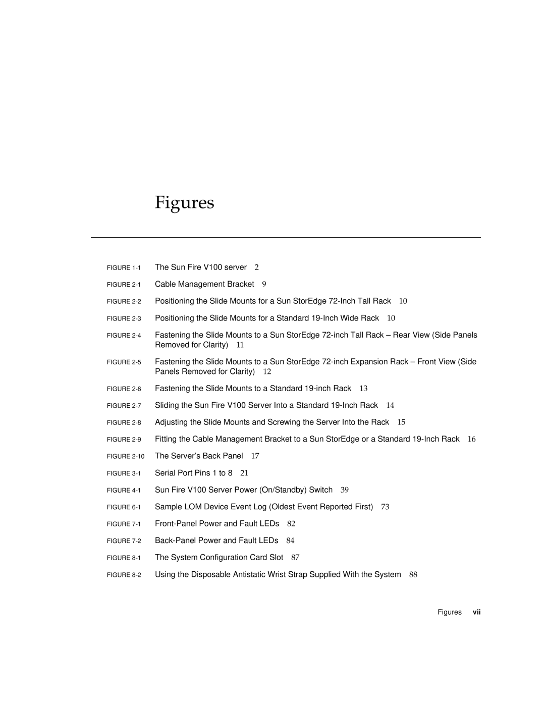 Sun Microsystems Sun Fire V100 manual Figures 