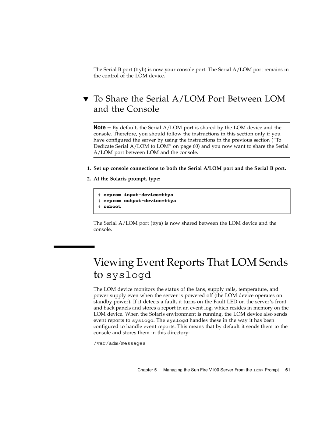 Sun Microsystems Sun Fire V100 manual Viewing Event Reports That LOM Sends to syslogd 