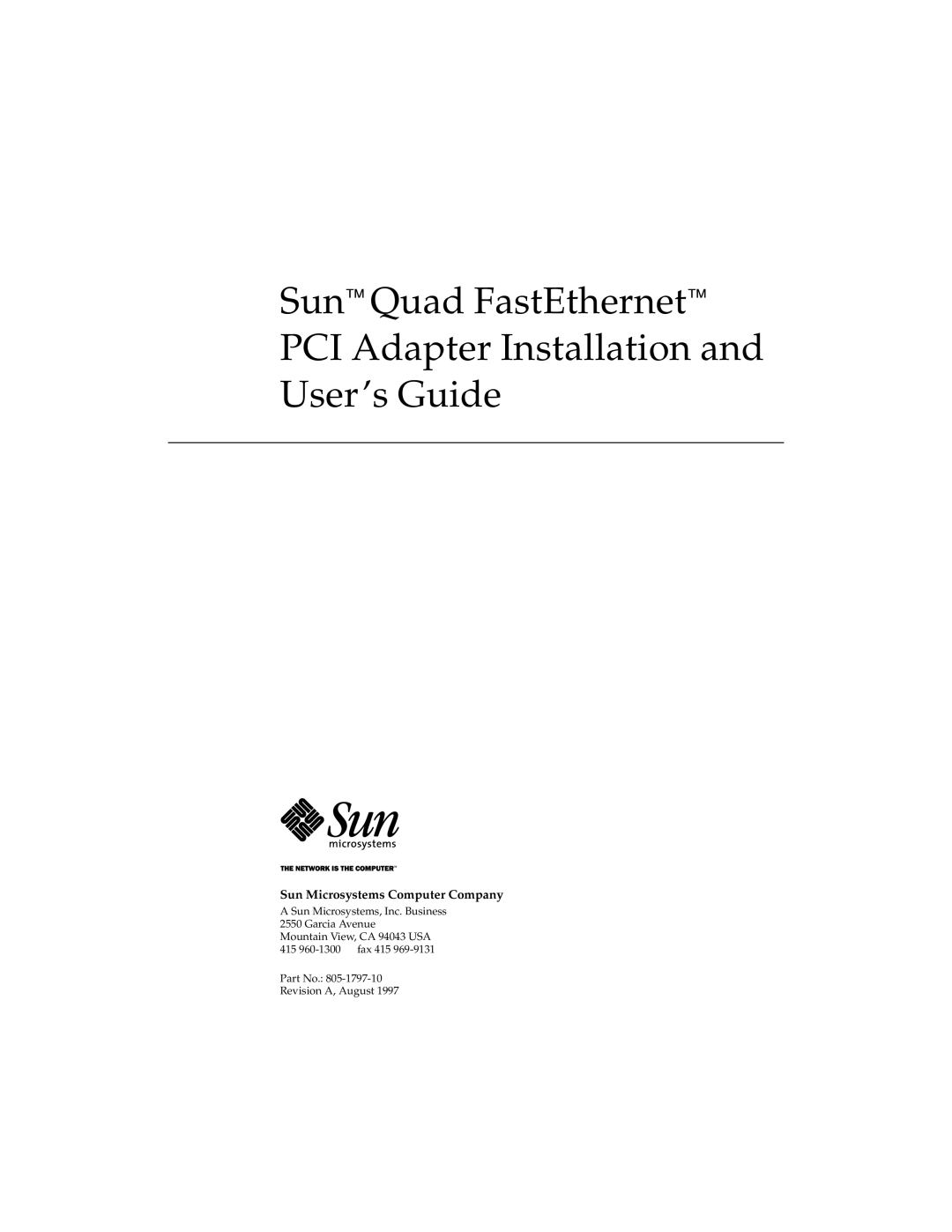 Sun Microsystems manual Sun Quad FastEthernet PCI Adapter Installation User’s Guide 