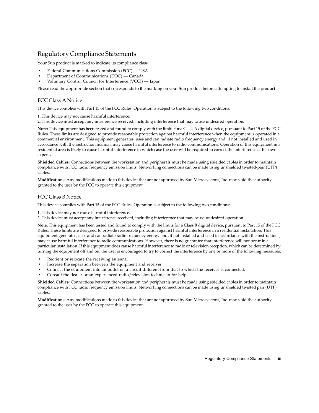 Sun Microsystems Sun Quad manual Regulatory Compliance Statements 