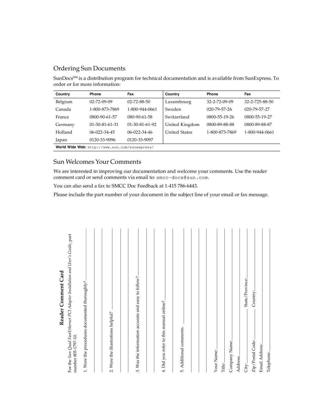 Sun Microsystems Sun Quad manual Ordering Sun Documents 