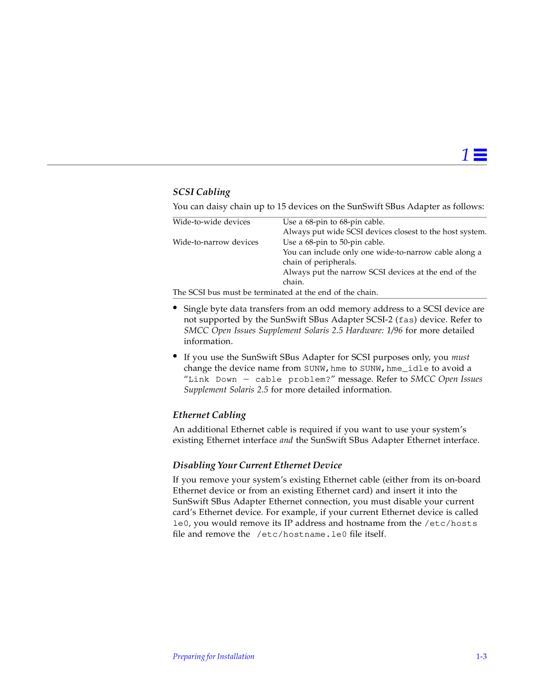 Sun Microsystems SunSwiftTM manual Scsi Cabling 