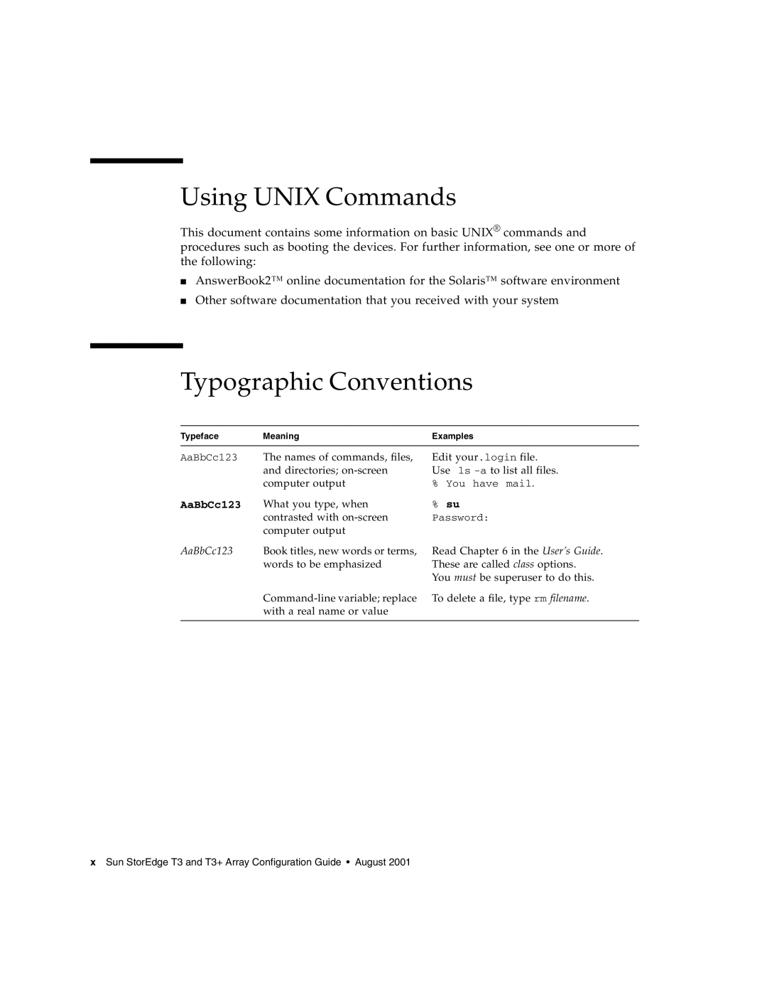 Sun Microsystems T3 manual Using Unix Commands, Typographic Conventions 