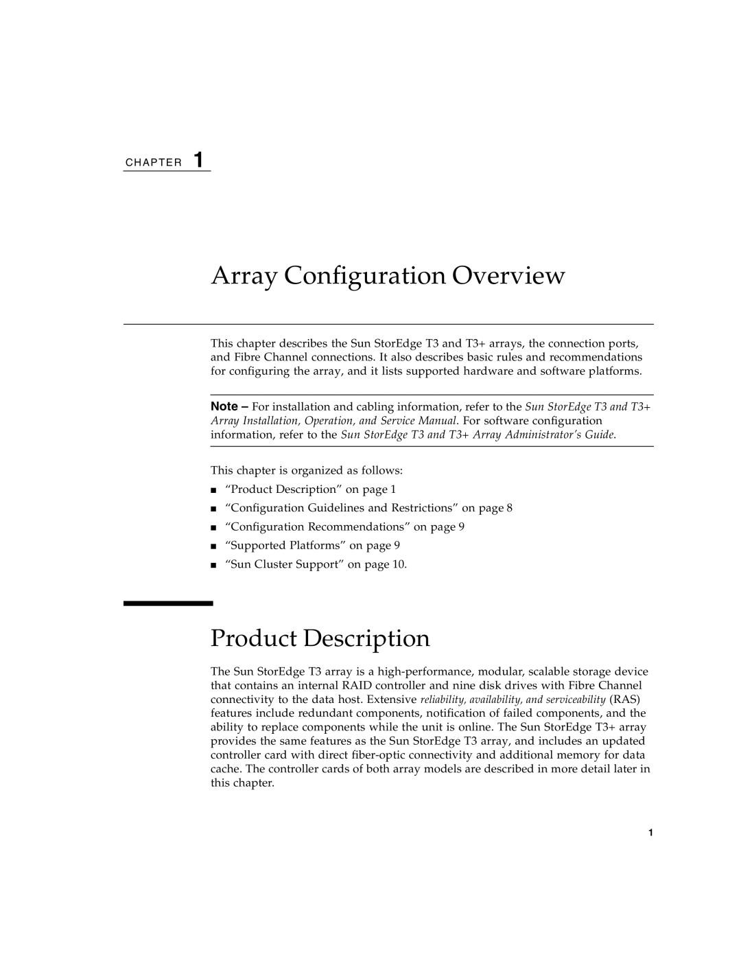 Sun Microsystems T3 manual Array Configuration Overview, Product Description 