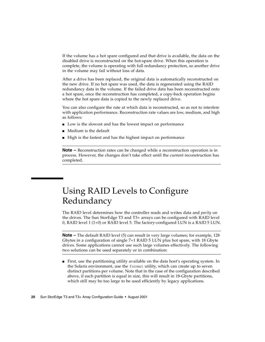 Sun Microsystems T3 manual Using RAID Levels to Configure Redundancy 