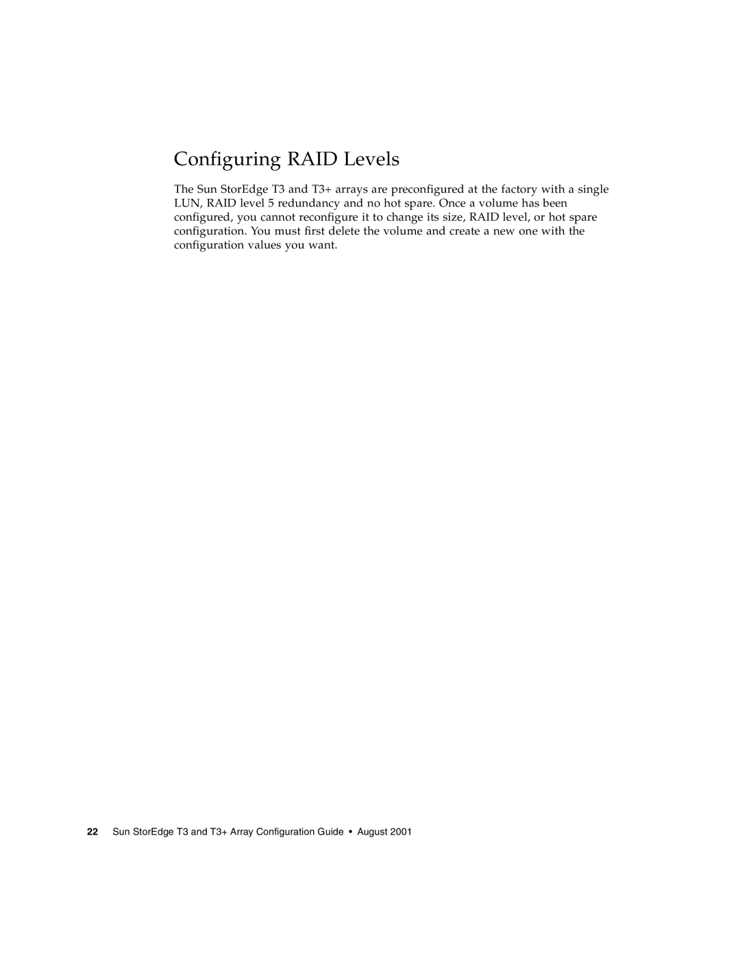 Sun Microsystems T3 manual Configuring RAID Levels 