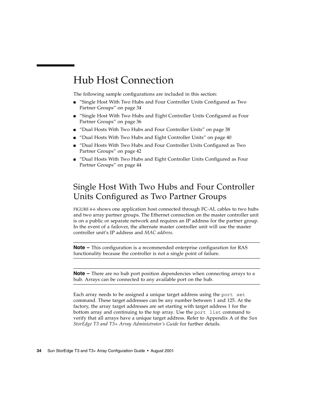 Sun Microsystems T3 manual Hub Host Connection 