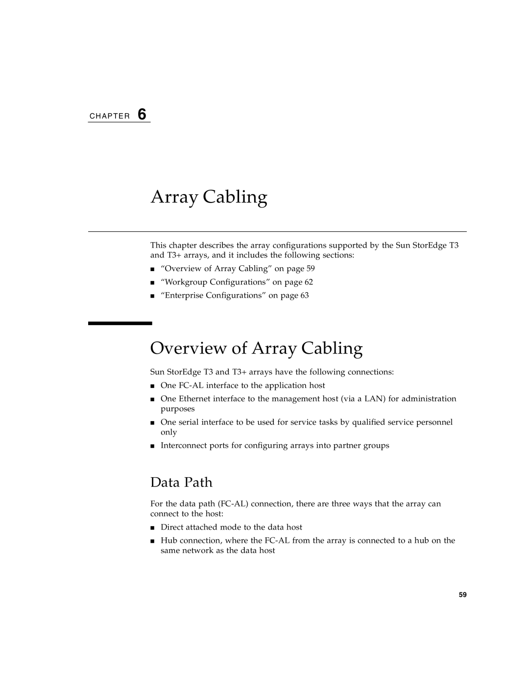 Sun Microsystems T3 manual Overview of Array Cabling, Data Path 