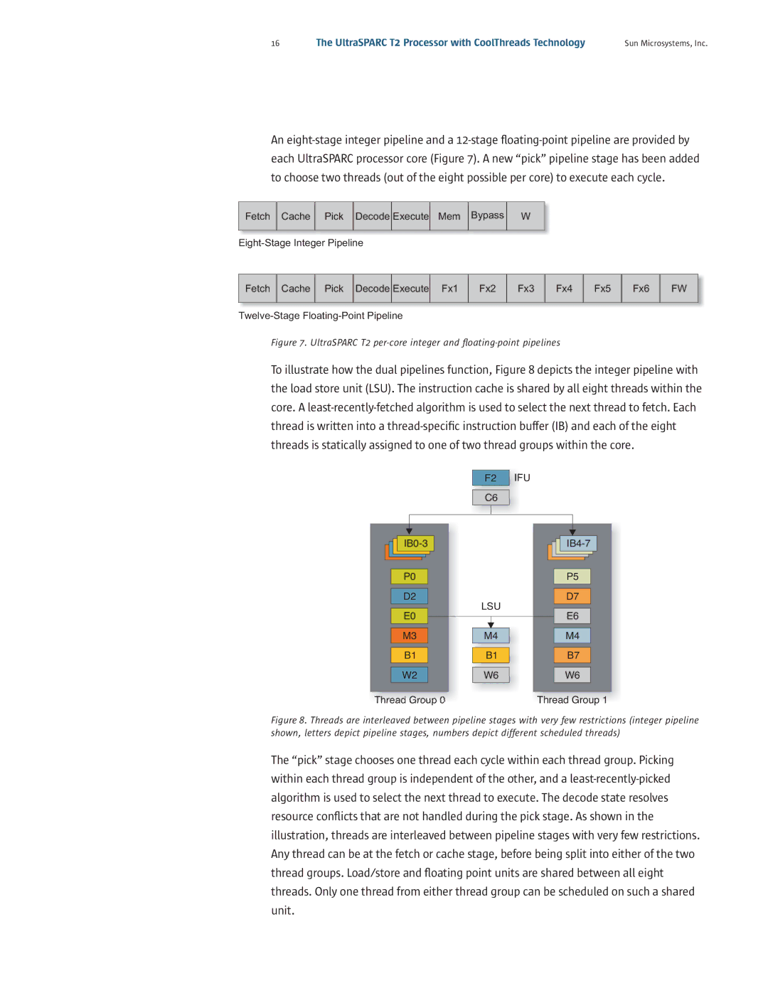 Sun Microsystems T5120, T5220 manual UltraSPARC T2 per-core integer and ﬂoating-point pipelines 